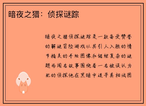 暗夜之猎：侦探谜踪